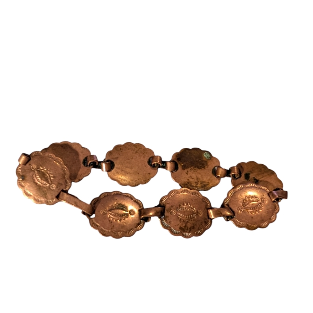 Vintage Solid Copper Western‎ Native American Concho Link Bracelet